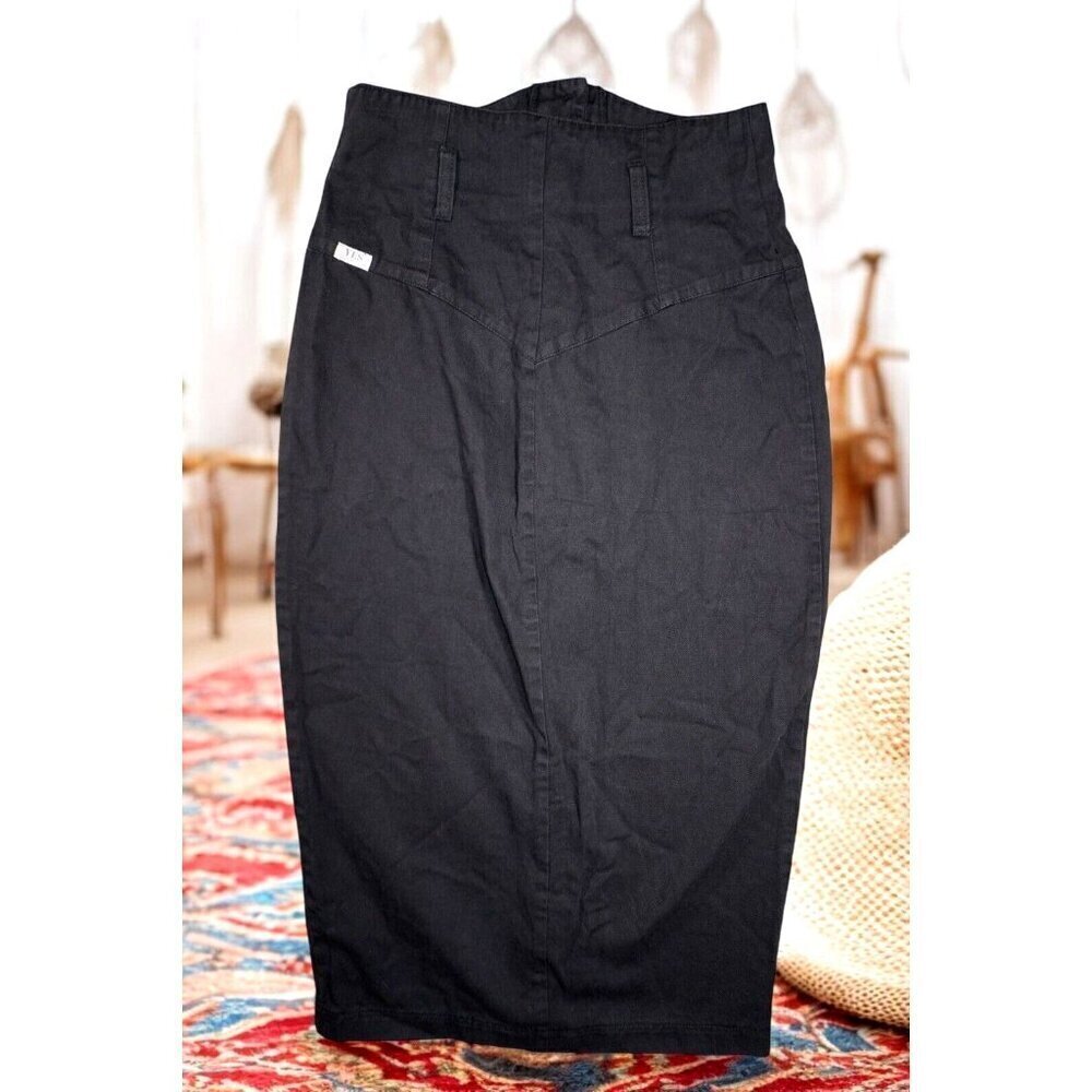 Vintage YES Clothing Co. High-Waisted Black Denim Midi Skirt - Made in USA -9 - Picture 4 of 13